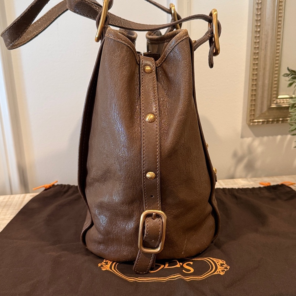 Tod's G-Bag Sacca Grande Brown Leather Tote Shoulder Bag with Dustbag - Picture 3 of 13